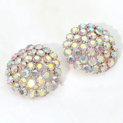 Fashnzfab Round Rhinestone Cluster Embellished Evening Earrings In Green