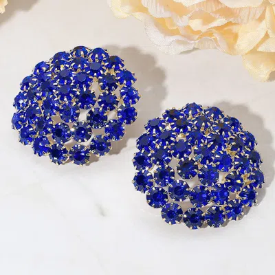 Fashnzfab Round Rhinestone Cluster Embellished Evening Earrings In Blue