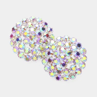 Fashnzfab Round Rhinestone Cluster Embellished Evening Earrings In Purple