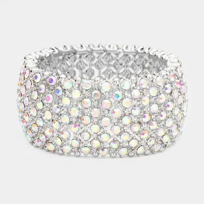 Fashnzfab Round Rhinestone Crystal Evening Stretch Bracelet Ab, Silver In Multi