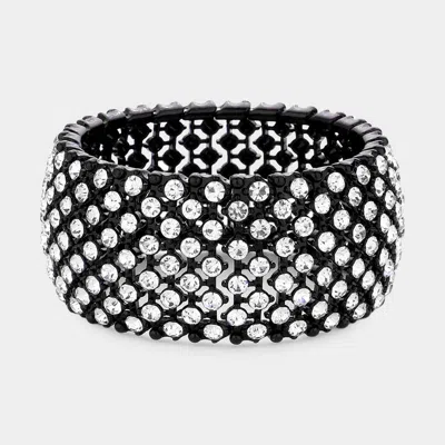 Fashnzfab Round Rhinestone Crystal Evening Stretch Bracelet Black