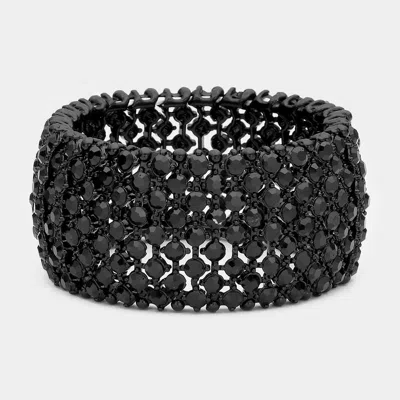 Fashnzfab Round Rhinestone Crystal Evening Stretch Bracelet Jet Black