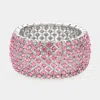 Fashnzfab Round Rhinestone Crystal Evening Stretch Bracelet Pink In Pink