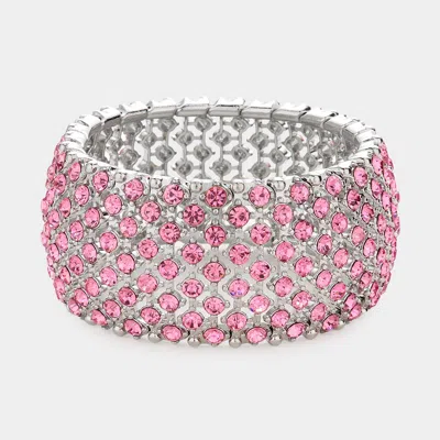 Fashnzfab Round Rhinestone Crystal Evening Stretch Bracelet Pink