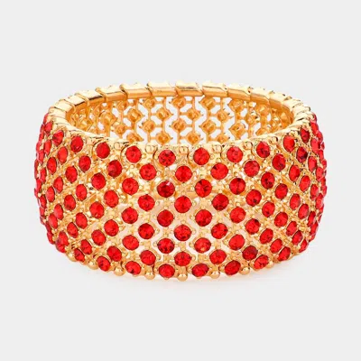 Fashnzfab Round Rhinestone Crystal Evening Stretch Bracelet Red