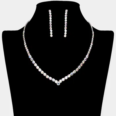 Fashnzfab Round Rhinestone Necklace In Metallic