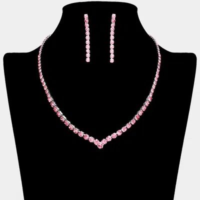 Fashnzfab Round Rhinestone Necklace In Pink