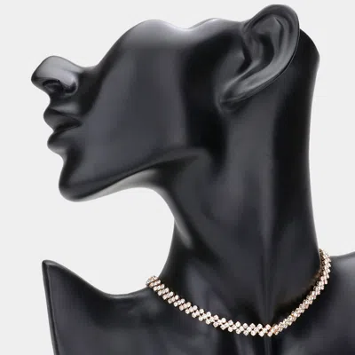 Fashnzfab Round Rhinestone Pave Evening Choker Necklace In Gold