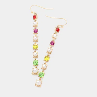 Fashnzfab Round Rhinestone Pearl Cluster Link Dropdown Earrings In Multi
