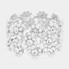 Fashnzfab Round Rhinestone Pointed Pearl Flower Stretch Evening Bracelet Clear, Silver In Multi