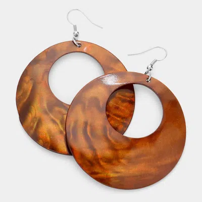 Fashnzfab Round Shell Dangle Earrings - Brown, Silver