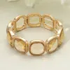 Fashnzfab Round Square Faceted Gemstone Frame Beaded Stretch Bracelet Brown, Light, Worn Gold In Multi