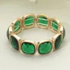 Fashnzfab Round Square Faceted Gemstone Frame Beaded Stretch Bracelet Emerald, Worn Gold In Multi