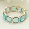 Fashnzfab Round Square Faceted Gemstone Frame Beaded Stretch Bracelet Teal, Worn Gold In Multi