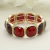 Fashnzfab Round Square Faceted Gemstone Frame Beaded Stretch Bracelet Wine, Worn Gold In Multi