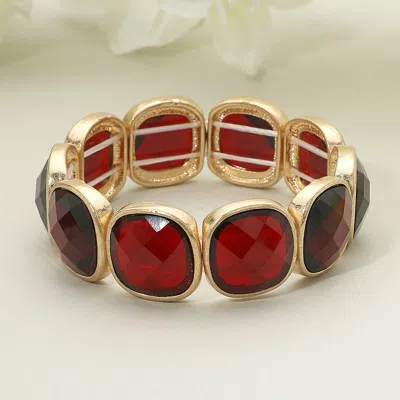 Fashnzfab Round Square Faceted Gemstone Frame Beaded Stretch Bracelet Wine, Worn Gold In Multi