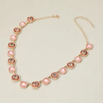 Fashnzfab Round Square Stone Bezel Cluster Link Necklace In Gold