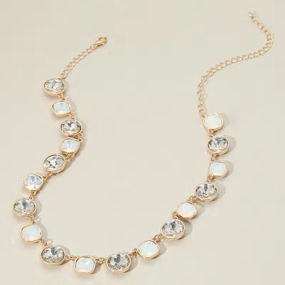 Fashnzfab Round Square Stone Bezel Cluster Link Necklace In Gold
