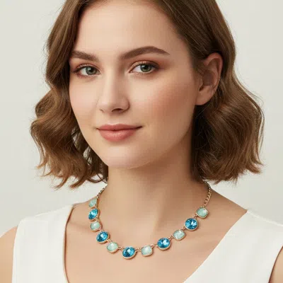 Fashnzfab Round Square Stone Bezel Cluster Link Necklace In Metallic