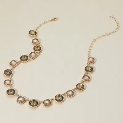 Fashnzfab Round Square Stone Bezel Cluster Link Necklace In Yellow