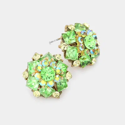 Fashnzfab Round Square Stone Cluster Stud Evening Earrings In Green
