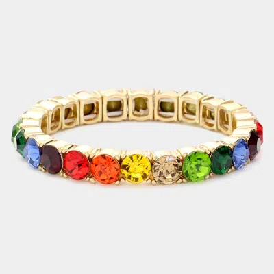 Fashnzfab Round Stone Abalone Stretch Bracelet In Multi