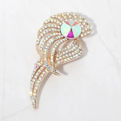 Fashnzfab Round Stone Accent Rhinestone Pave Leaf Inspired Pin Brooch In Gold