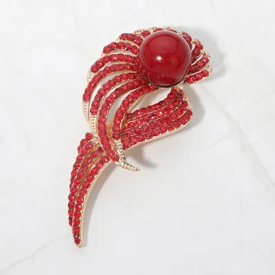Fashnzfab Round Stone Accent Rhinestone Pave Leaf Inspired Pin Brooch In Pink