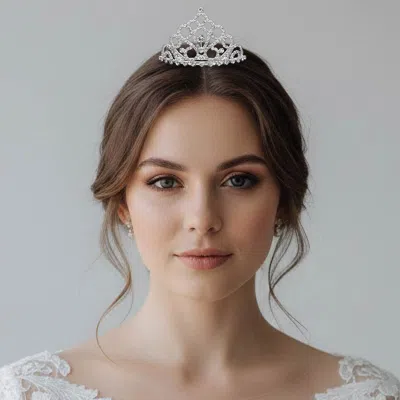 Fashnzfab Round Stone Accent Rhinestone Paved Mini Princess Tiara In Metallic