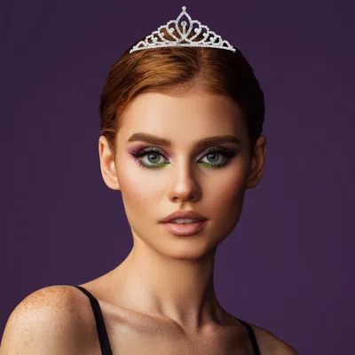 Fashnzfab Round Stone Accent Rhinestone Paved Tiara In Gold