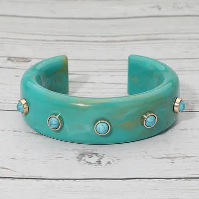 Fashnzfab Round Stone Accent Wide Resin Cuff Bracelet In Blue