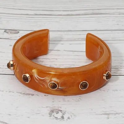 Fashnzfab Round Stone Accent Wide Resin Cuff Bracelet In Pink