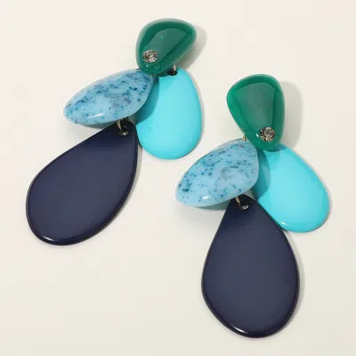 Fashnzfab Round Stone Accented Abstract Resin Teardrop Drop Earrings - Blue In Multi