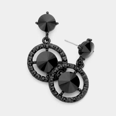 Fashnzfab Round Stone Accented Dangle Evening Earrings - Jet Black