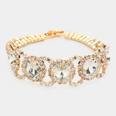 Fashnzfab Round Stone Accented Evening Bracelet 0.6" H, 7.75" L In Gold