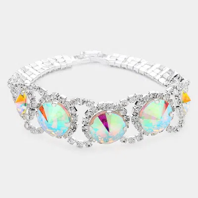 Fashnzfab Round Stone Accented Evening Bracelet 0.6" H, 7.75" L In Green