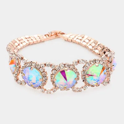 Fashnzfab Round Stone Accented Evening Bracelet Ab, Rose Gold In Multi