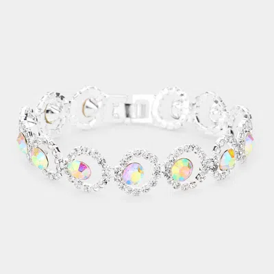 Fashnzfab Round Stone Accented Evening Bracelet Ab, Silver In Multi