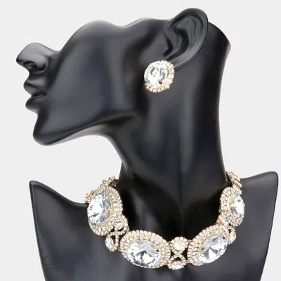 Fashnzfab Round Stone Accented Evening Choker Necklace In Gold