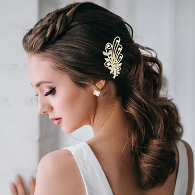 Fashnzfab Round Stone Accented Hair Comb In Gold