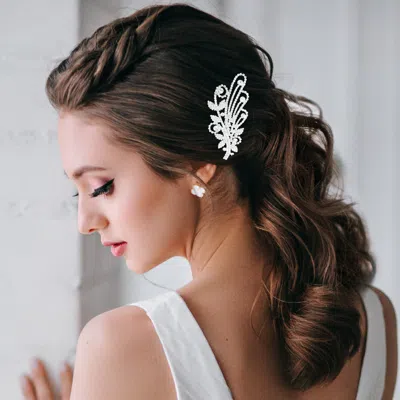 Fashnzfab Round Stone Accented Hair Comb In Metallic