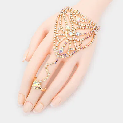Fashnzfab Round Stone Accented Hand Chain Evening Bracelet Ab, Gold In Multi