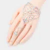 Fashnzfab Round Stone Accented Hand Chain Evening Bracelet Ab, Silver In Metallic