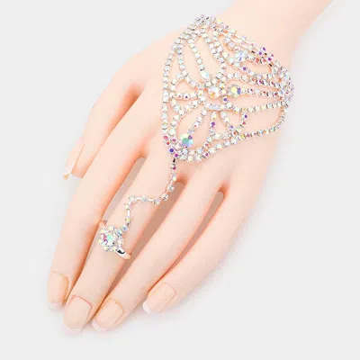 Fashnzfab Round Stone Accented Hand Chain Evening Bracelet Ab, Silver In Metallic