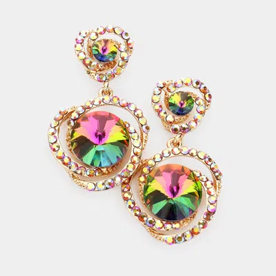 Fashnzfab Round Stone Accented Link Dangle Evening Earrings - In Multi