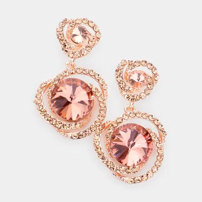 Fashnzfab Round Stone Accented Link Dangle Evening Earrings In Pink