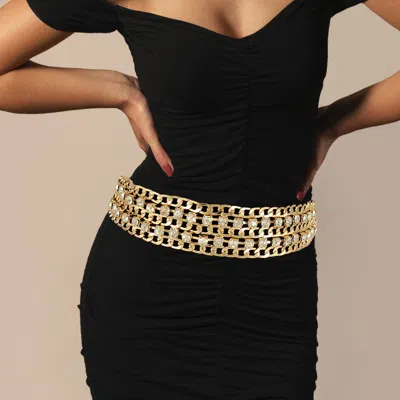 Fashnzfab Round Stone Accented Metal Chain Link Belt In Brown