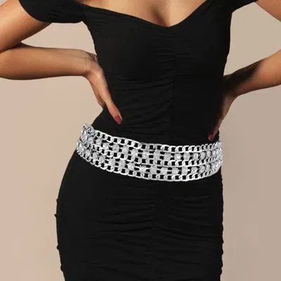 Fashnzfab Round Stone Accented Metal Chain Link Belt In Metallic