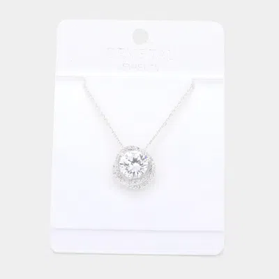 Fashnzfab Round Stone Accented Pendant Necklace In Silver