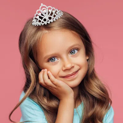 Fashnzfab Round Stone Accented Princess Mini Tiara In Silver